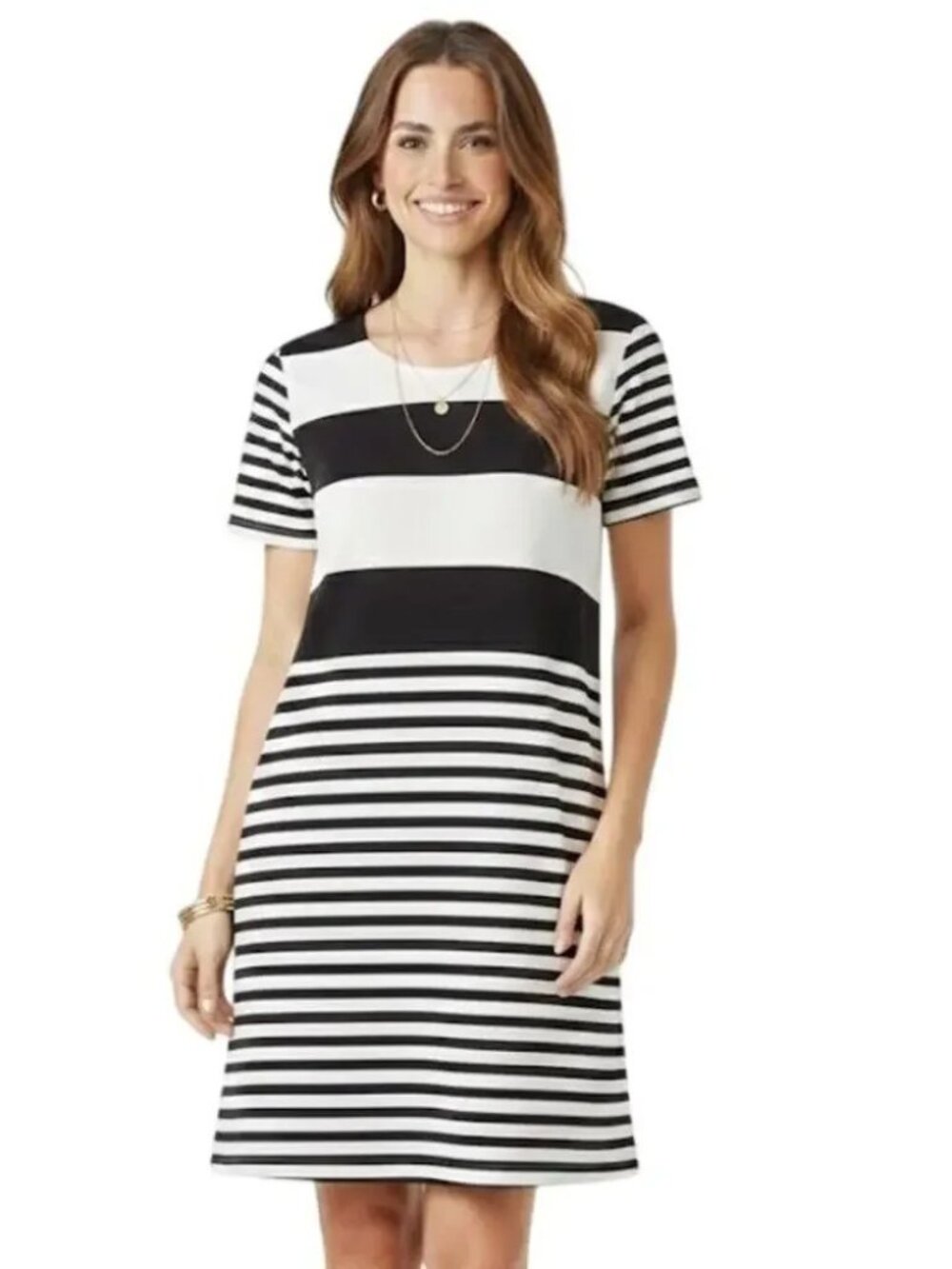 Maison Jules Striped A-Line Dress Black & White Size L